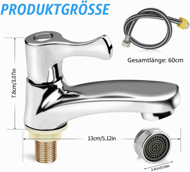 Einzelne Kaltwasserhahn, Kaltwasserhahn Gäste Wc Prämie Wasserhahn Kaltwasser mit 60cm Anschlussschl