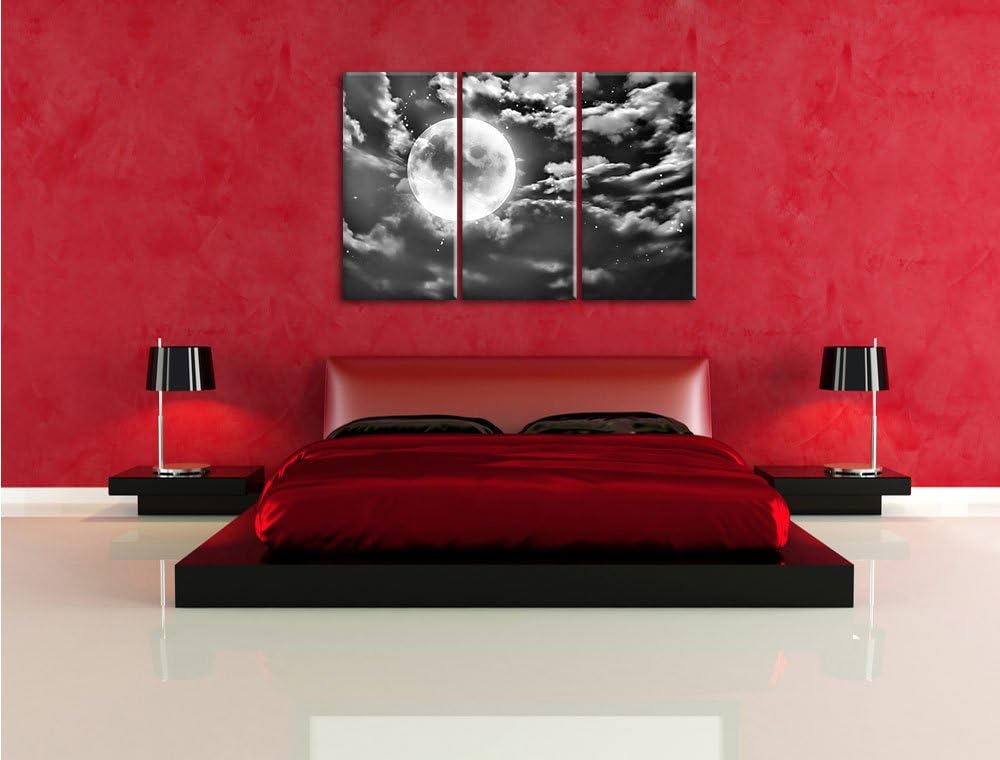 Pixxprint Vollmond als Leinwandbild/Grösse: 3 Teilig (120x80) cm/Wandbild/Kunstdruck/fertig bespannt