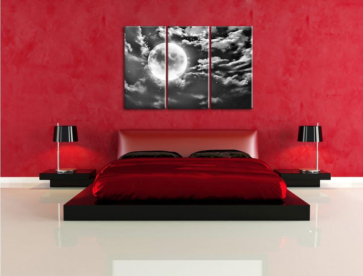 Pixxprint Vollmond als Leinwandbild/Grösse: 3 Teilig (120x80) cm/Wandbild/Kunstdruck/fertig bespannt