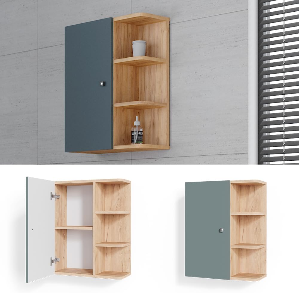 Vicco Badschrank Fynn, Grün/Goldkraft Eiche, 47.2 x 59.2 cm, Grün