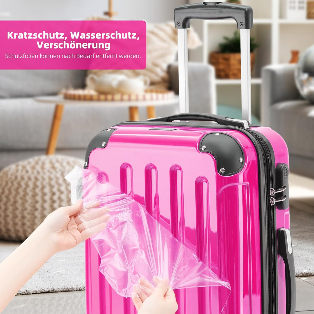 BEIBYE Hartschalen Koffer Trolley Rollkoffer Reisekoffer 4 Zwillingsrollen Polycabonat (Pink, Koffer