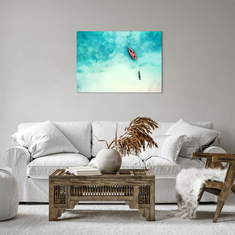 ARTTOR Bilder auf Leinwand Insel Boot Schiff Ozean Leinwandbild 70x50cm Wandbilder Dekoration Wohnzi