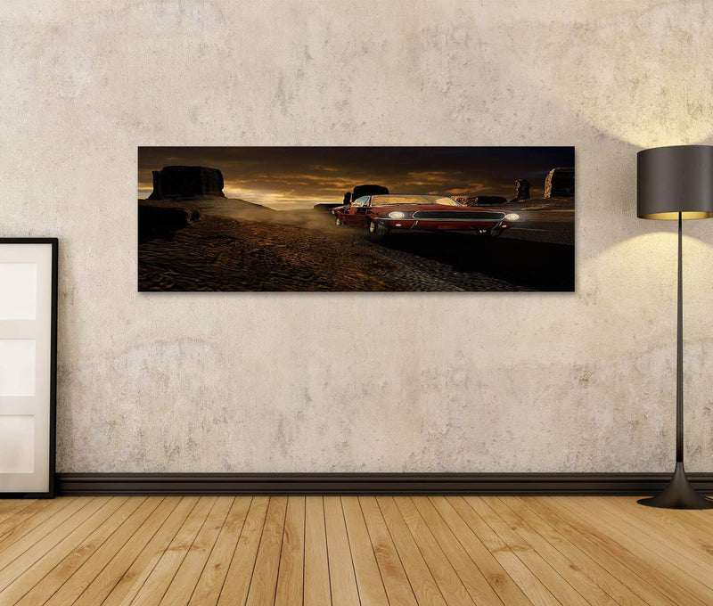 islandburner Bild auf Leinwand 1967 Metallroter Ford Mustang Monument Valley Bilder Wandbilder Poste