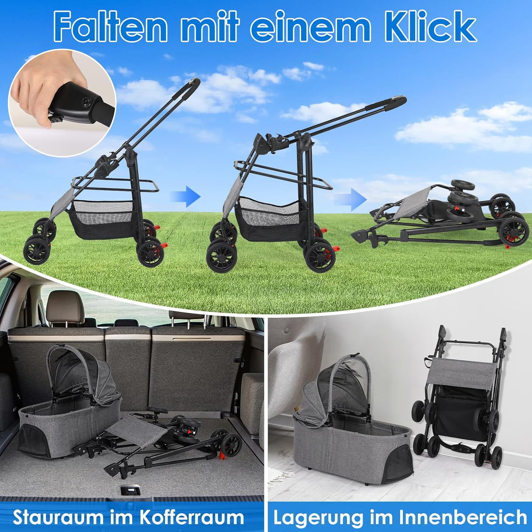 MAMIZO Hundewagen 3 in1,Hundebuggy Bis 30kg,4 Paar 360°Doppelräder,Hunde Wagen mit einer Umhängetasc