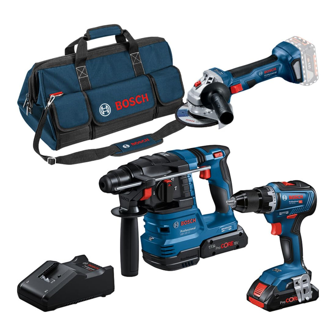 Bosch Professional 18V System Combo Kit: Bohrschrauber GSR 18V-55 + Winkelschleifer GWS 18V-7 + Bohr