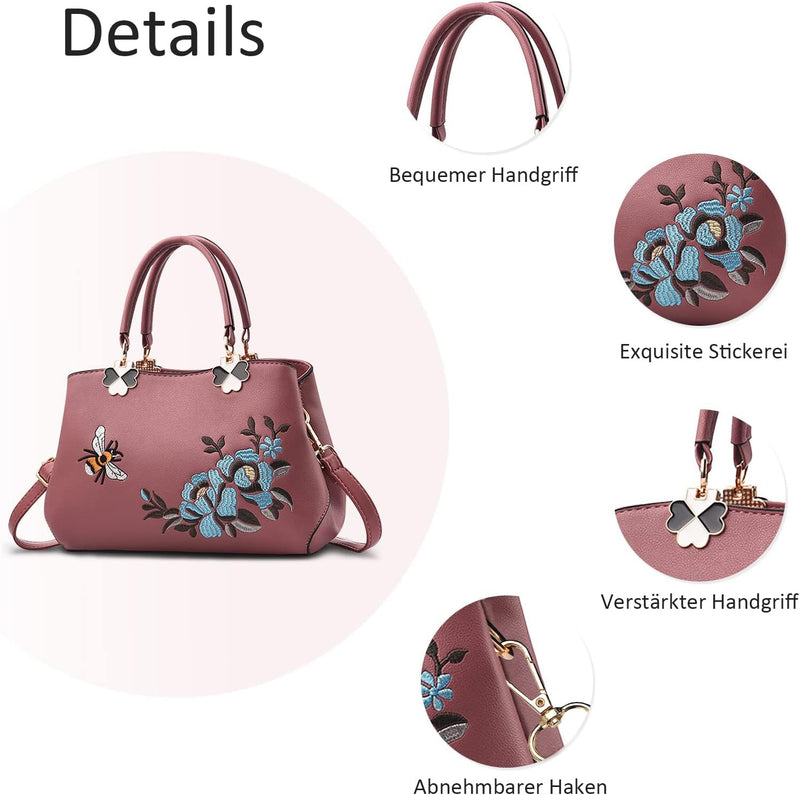 VARLIVOO Elegant Damen Handtaschen Stickerei Schultertaschen Frauen Umhängetasche Taschen Reisen Sho