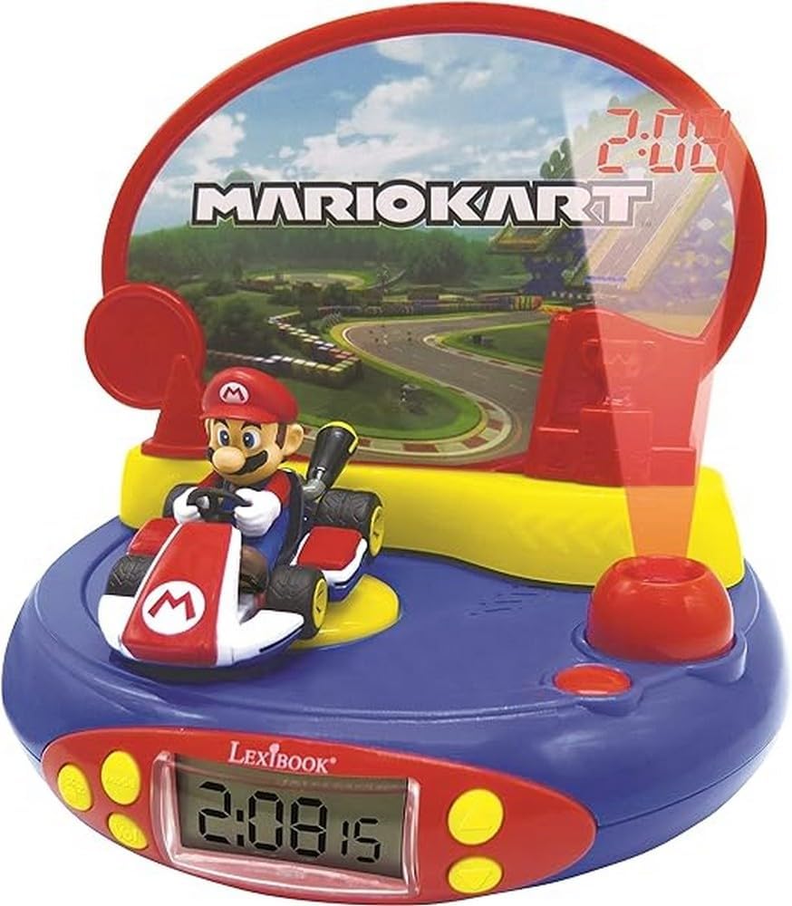 Lexibook RP500NI Mario Kart Nintendo Projektor-Wecker mit Klingeltönen, Eingebautes Nachtlicht, Proj