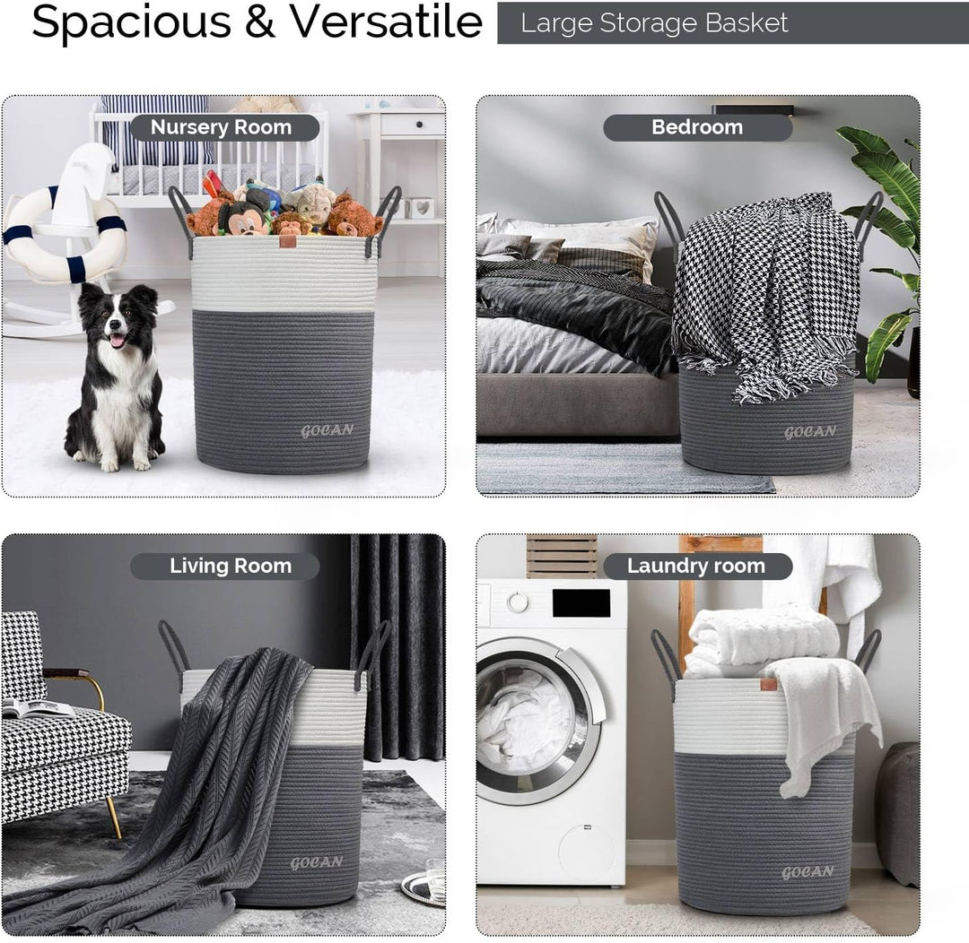 GOCAN grosse hohe robuste Wäsche Hamper Korb Gewebte Aufbewahrungskörbe für Kleidung Kissen Decke Sp