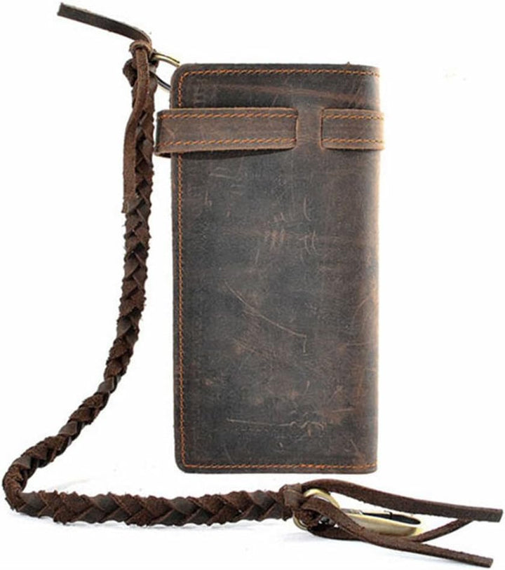 RS Herren-Geldbörse mit Kette, Leder, lang, Bifold Trucker, Vintage, Biker, Geldklammer mit Reissver