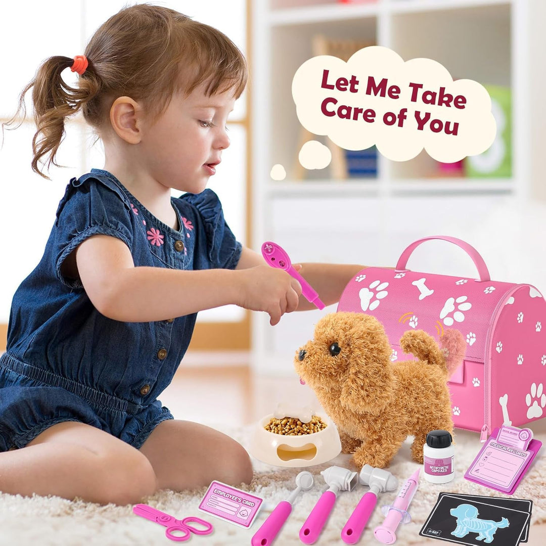 Tacobear Tierarzt Spielzeug Kinder mit Elektrisch Plüsch Hund Spielzeug Läuft und Bellt Schwanzwedel