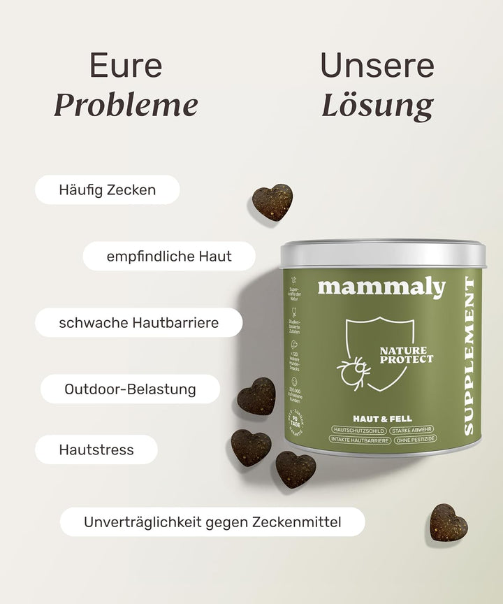 mammaly 12-in-1 Bierhefe Leckerli für deinen Hund - Super Nature Protect 60 Snacks (175g) - mit u. a