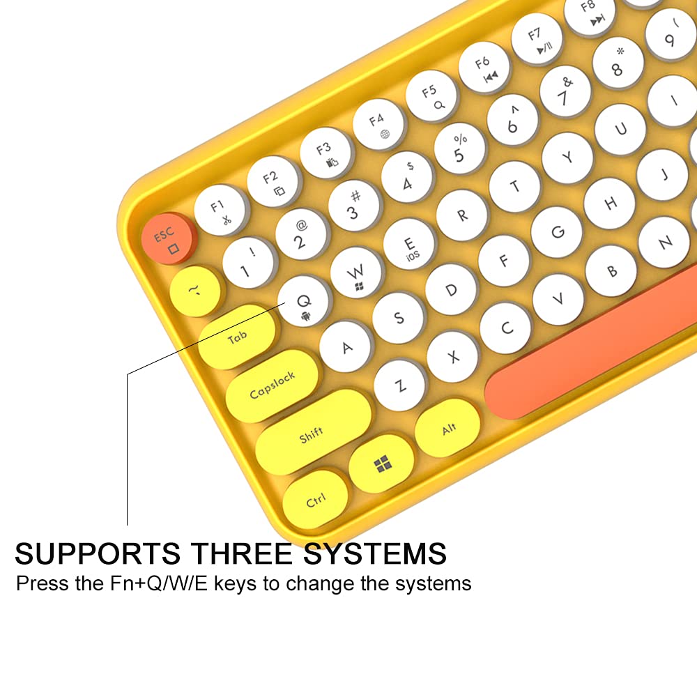 FELiCON 308i Kabellose Retro Tastatur, Bluetooth Silent Cute Computer Tastatur mit Runder Punk Taste