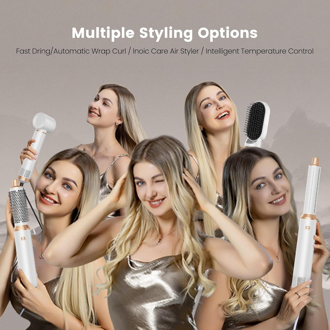 Hairstyler 5 in 1 Hair Styler Set, Haarstyler mit Luft Lockenstab Föhn Thermal Brush Glättbürste, Mu