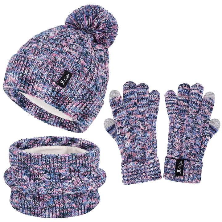 ZASFOU Kinder Mütze Loop Schal Touchscreen Handschuhe Set 3-6-12 Jahre Thermo Wintermütze Schlauchsc