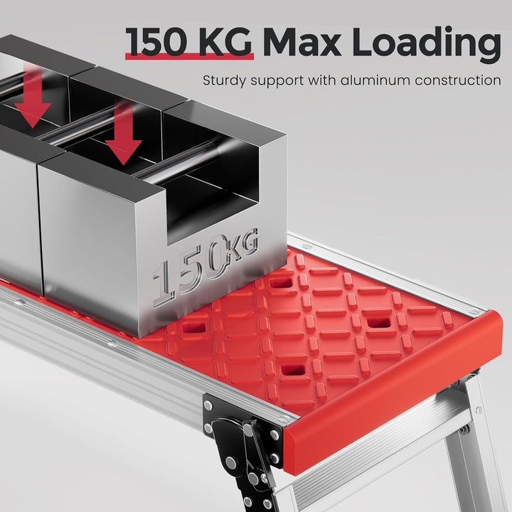 KINGRACK Klappbare Arbeitsplattform, Aluminium Stufenleiter Plattformleiter mit rutschfesten Gummifü