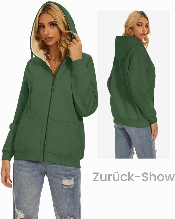 MOVE BEYOND Sweatjacke Damen Kapuzenjacke Hoodie Fleece mit Zipper Fleecepullover Fleecejacke mit Ka