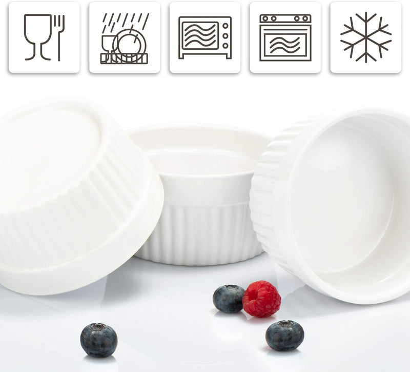 COM-FOUR® 6x Soufflé Förmchen - Creme Brulee Schälchen aus Keramik - Ofenfeste Förmchen - Dessertsch