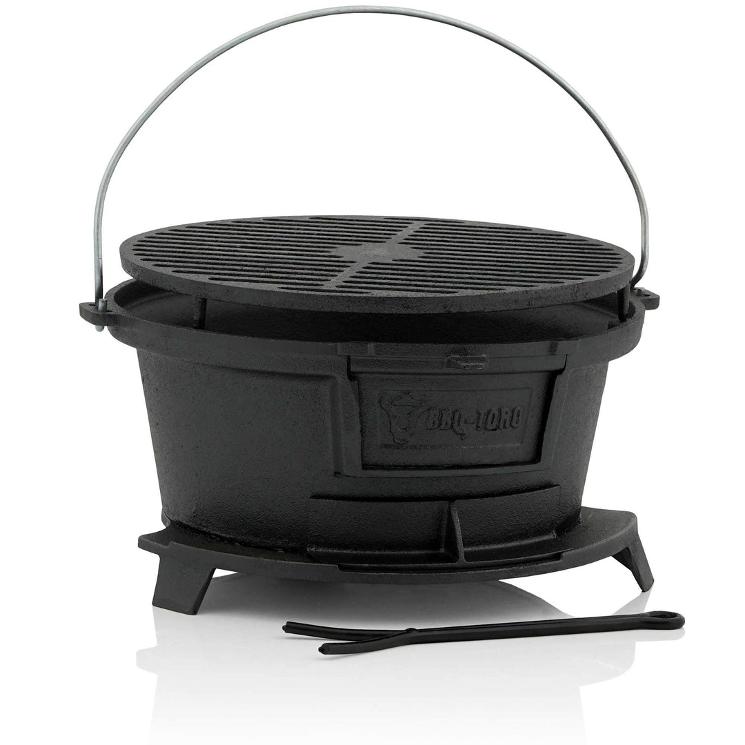 BBQ-Toro Gusseisen Grilltopf mit Grillrost | (B) 43 x (T) 42 x (H) 21,5 cm | Hibachi Style Grill mit