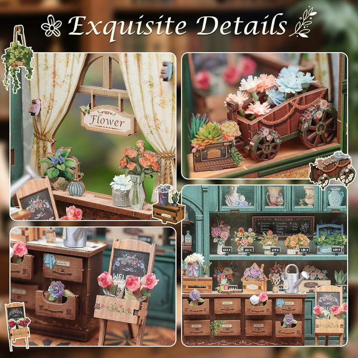 CUTEBEE Book Nook Kit - DIY Holz Miniature House Blumenladen-Stil, Miniatur Haus Selber Bauen Puppen