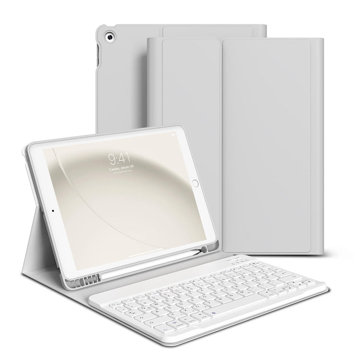 zoyu Hülle mit Tastatur für iPad 9./8./7. Generation 10,2 Zoll 2021/2020/2019, Abnehmbare kabellose