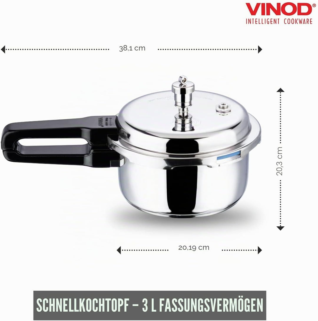 Vinod Pressure Cooker 3 ltr Edelstahl Schnellkochtopf mit Glasdeckel, induktionsgeeignet hochwertige