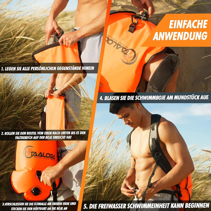 TAALOGA® 2in1 Schwimmboje und wasserdichter Rucksack | Trockensack | Open Water Swim | Ideal für Fre