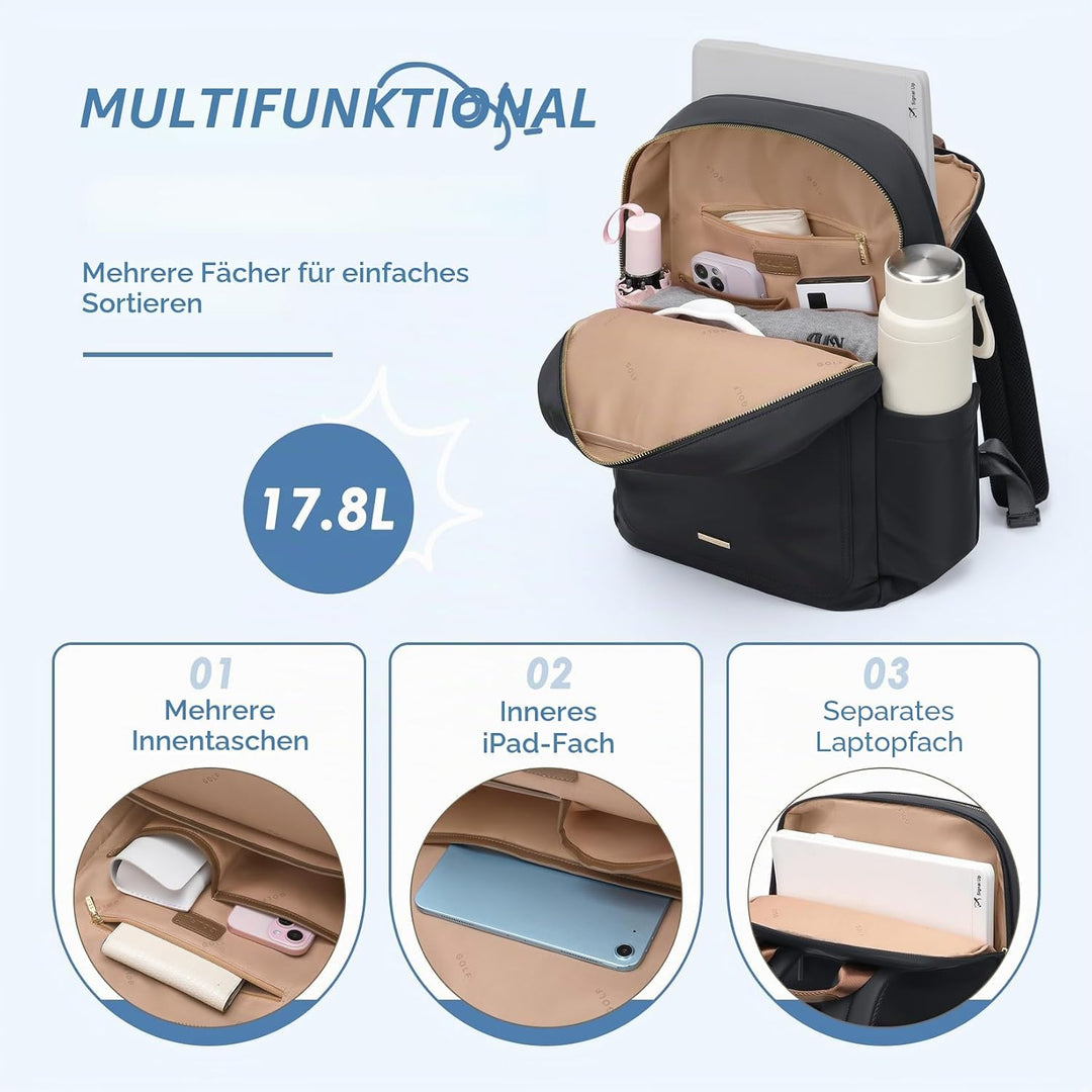Rucksack Damen Herren Elegant, 16 Zoll Laptop Rucksack Wasserdicht mit Laptopfach, Business Laptopta