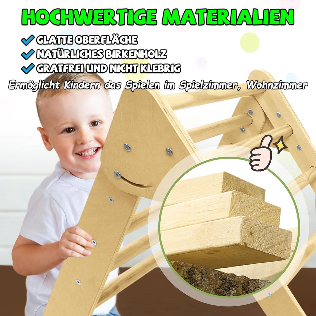 Froadp Klettergerüst Indoor 3-in-1 mit Rutsche und Kletterbogen Kletterdreieck aus Naturholz Klappba