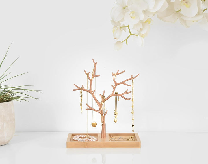 Schmuckbaum Weiss Gold, Schmuckhalter Weiss, Schmuckständer Schwarz, Schmuckaufbewahrung Rose Gold W