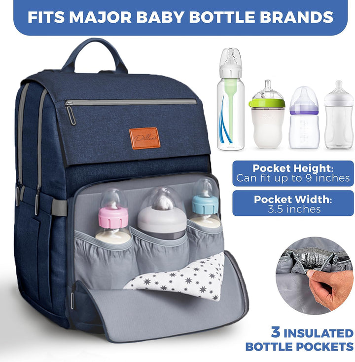 PILLANI Babywickeltaschen-Rucksack, grosse Tasche für Jungen und Mädchen, wasserdichter Wickelrucksa