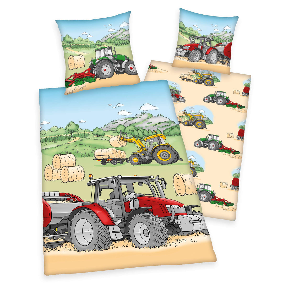 Arle-Living Kinder Wende Bettwäsche Traktor 135x200 cm + 80x80 cm (Renforcé), Renforcé