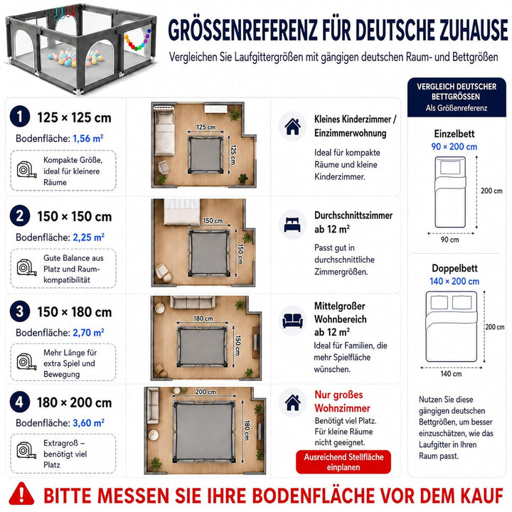 Laufstall Baby Robustes Laufgitter Playpen,Baby Gitter mit 4 Reissverschlusstür &amp; Starker Saugnapf |