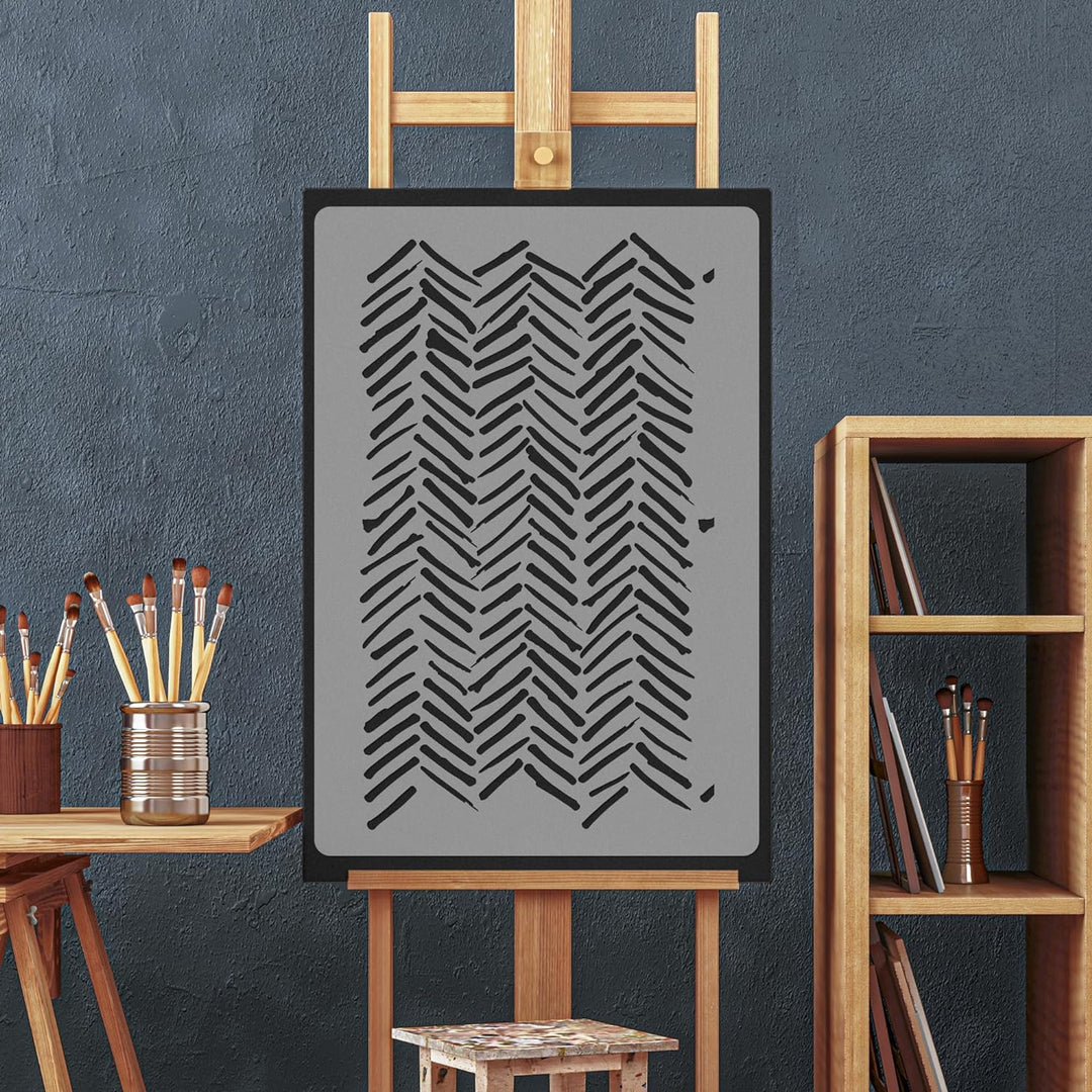 NAKLEO Wiederverwendbare Kunststoff-Schablonen - 59x95cm - Pinselstrich Fischgrätenmuster Sparren -