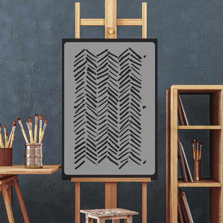 NAKLEO Wiederverwendbare Kunststoff-Schablonen - 59x95cm - Pinselstrich Fischgrätenmuster Sparren -