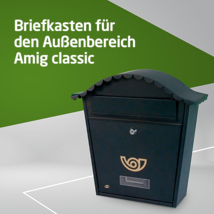Amig - Aussenbriefkasten | Briefkasten für Wand, Mauer oder Zaun | Masse: 37 x 32 x 10,5 cm | Stahl