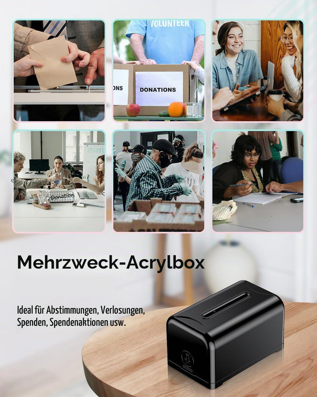 Uniclife Acryl-Spendenbox für Fundraising, schwarze Vorschlagsbox mit Schlitz und Schloss, Tischwahl