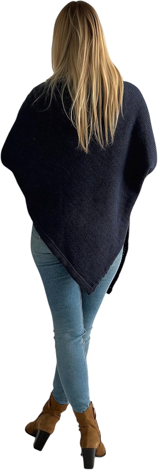 Mississhop Poncho Strick Sweatshirt Pullover Umhang Überwurf Einheitsgrösse Nachtblau, Einheitsgröss