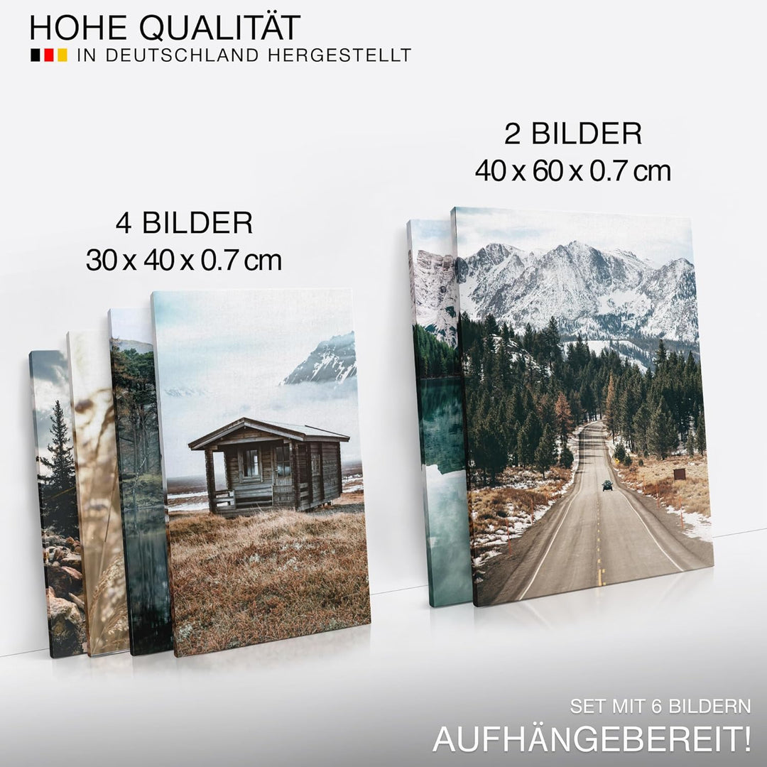 Novart Wandbilder Set See Berge Landschaft Natur - KEIN EXTRA RAHMEN BENÖTIGT - Modern Deko - Wohnzi
