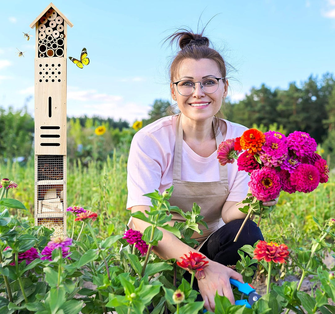 Insektenhotel mit Erdspiess, als Nisthilfe für Nützlinge, Garten, gross, stehend, Bienenhotel Wildbi
