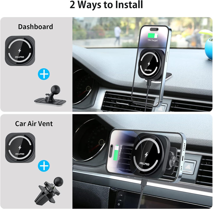 OHLPRO Auto Handyhalterung mit Ladefunktion, für Magsafe Autohalterung und iPhone 15/15 Pro/15 Pro M