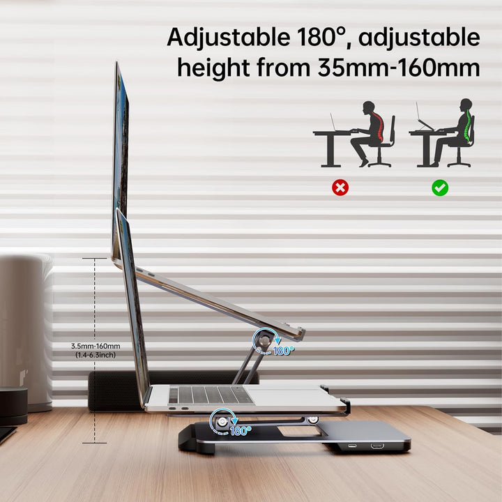 BENFEI Aluminium Laptop Ständer mit USB C 6in1 Dockingstation, HDMI 4K@60Hz, 4*USB3.0, 100 PD Kompat