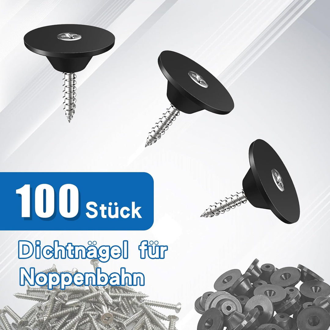 100 Stk. Dichtnägel für Noppenbahn, Montagenägel 3,5x25mm, Dichtscheibe: 22mm, für Noppenfolie Baudr