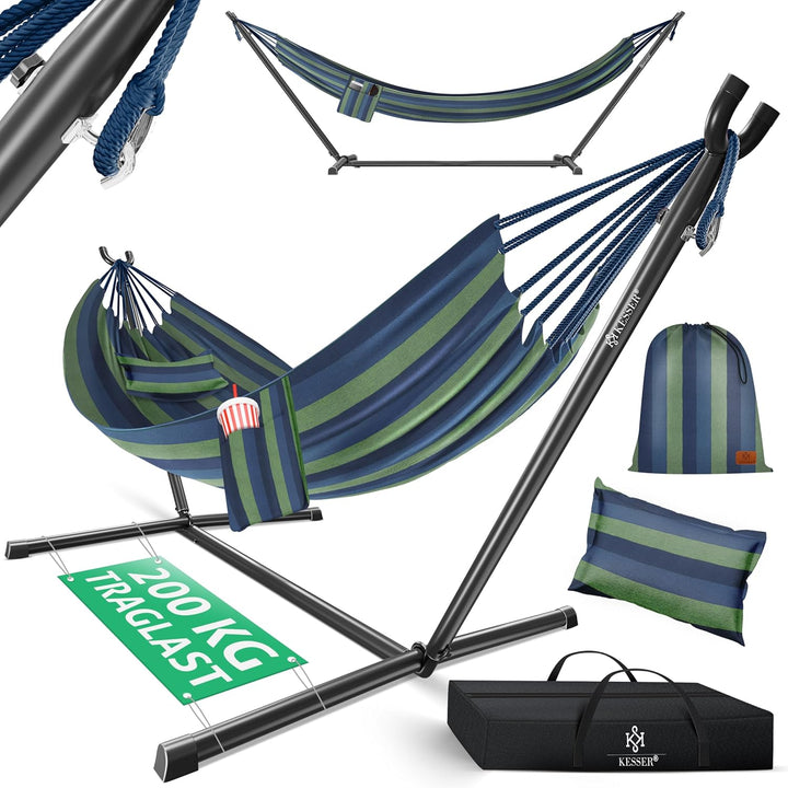 KESSER® Hängematte Lake mit Gestell, Doppel für 2 Personen, 200kg Belastbarkeit, Indoor & Outdoor, X