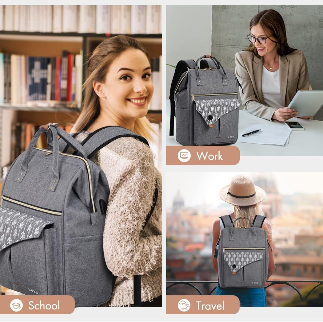 Lekesky Rucksack Damen Schultasche mit Laptopfach & Anti Diebstahl Tasche, Laptop Rucksack Arbeitsru