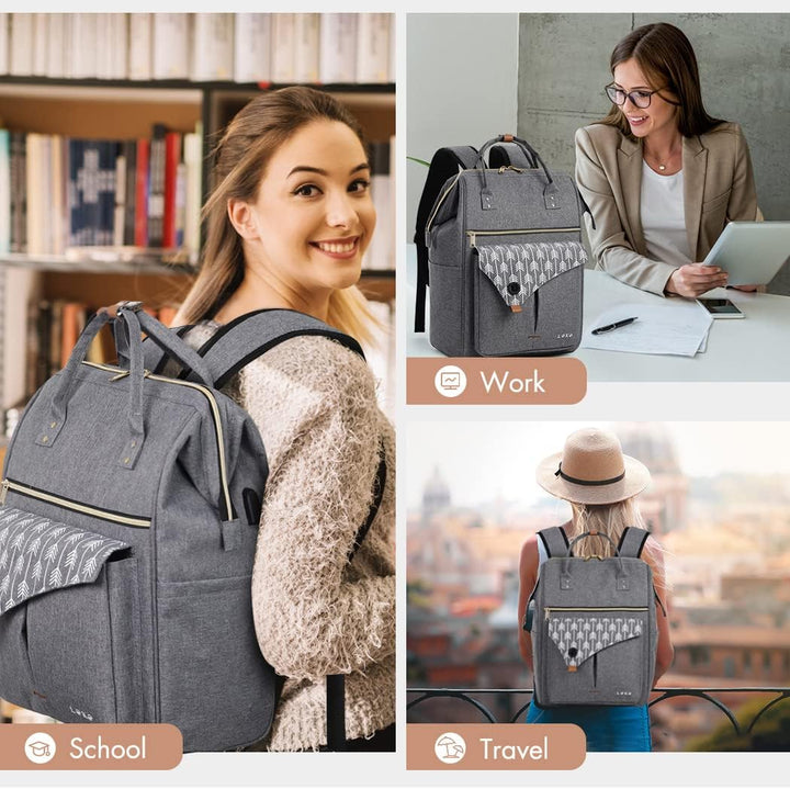 Lekesky Rucksack Damen Schultasche mit Laptopfach & Anti Diebstahl Tasche, Laptop Rucksack Arbeitsru
