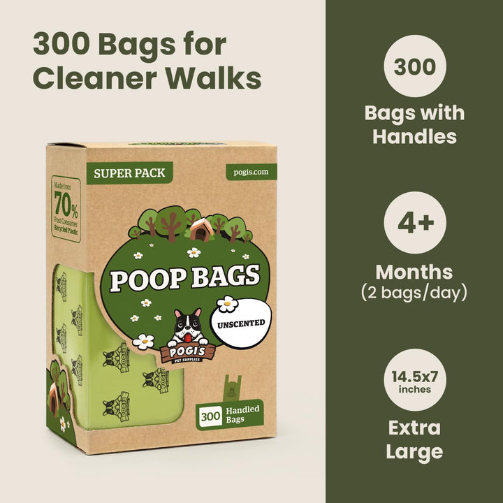 Pogi's Hundekotbeutel - 300 unparfümierte Tüten mit Verschlussträgern - grosse, biologisch abbaubare