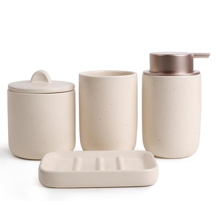 UMLACA Badezimmer Set Keramik, 4 Teiles Badezimmer Zubehör Set, Badezimmer Organizer mit Seifenspend