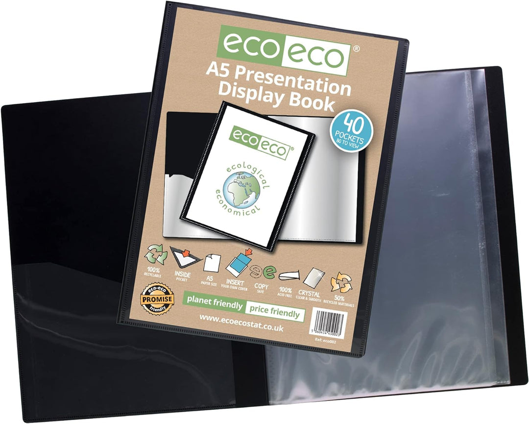 eco-eco A5 50% Recycelt 40 Taschen-Schwarz-Farbe Päsentationsdisplay Book (Packung mit 12) 40 Pocket