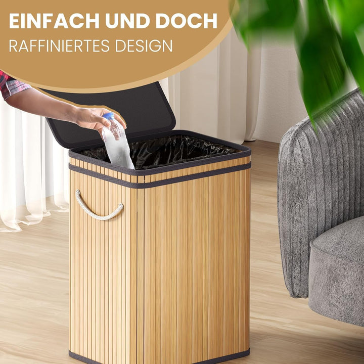 80 Liter grosse Mülleimer mit Deckel, Mülleimer Abfallkorb aus Bambus, Outdoor Mülleimer/Abfalleimer
