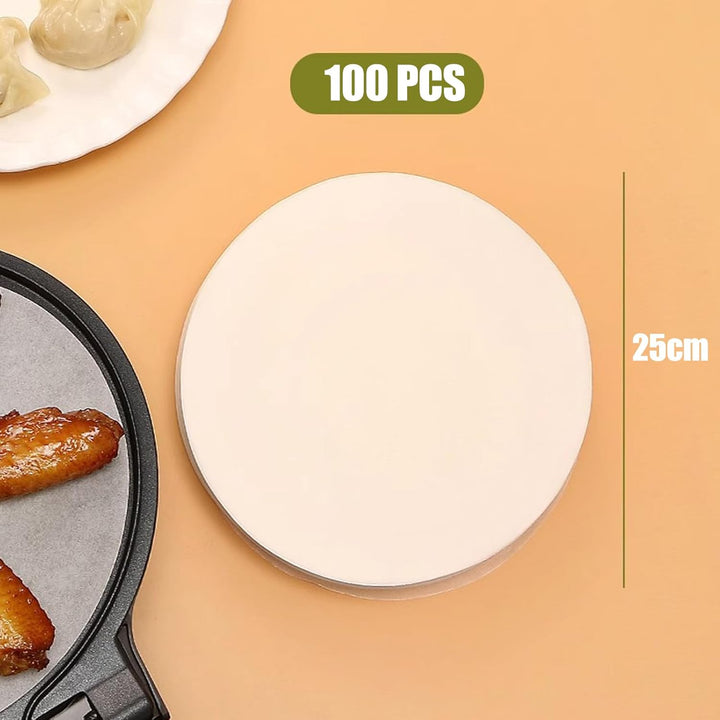 25cm Backpapier für Heissluftfritteuse, Rund 100 Stück Perforiert Airfryer Backpapier Heissluftfritt